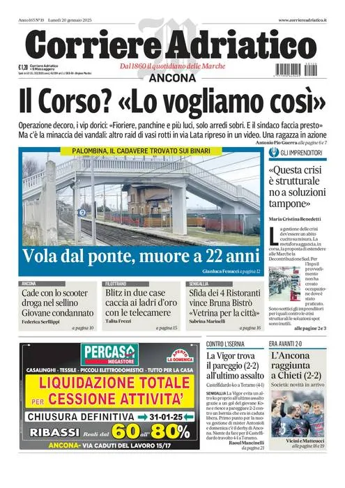 Prima-pagina-corriere adriatico-edizione-di-oggi-20-01-2025